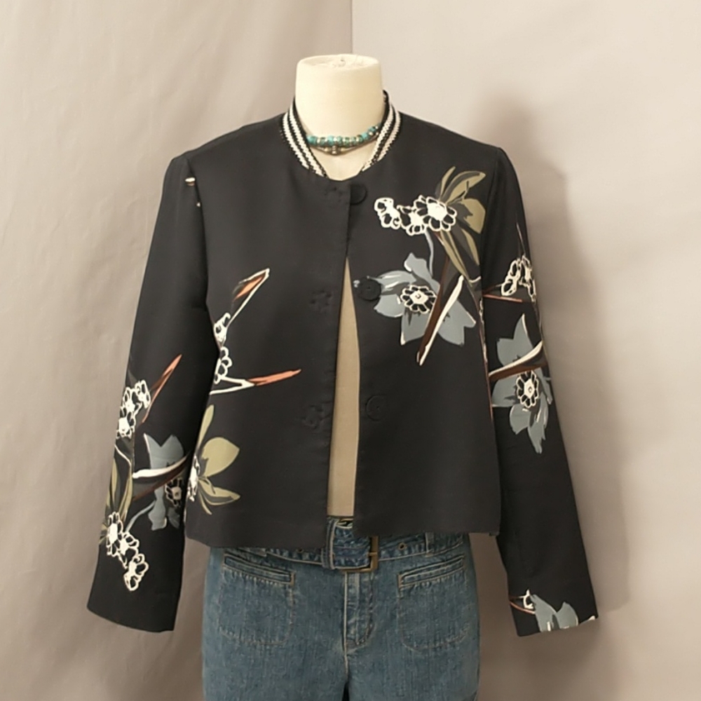 Designer Crop Jacket Dorothee Schumacher High Quality Black Floral See Measurem